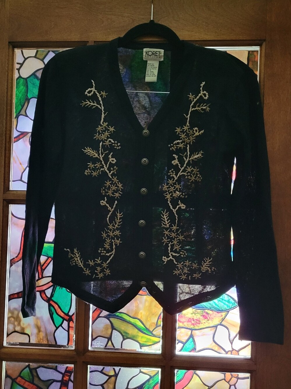 Koret Black Embroidered V-Neck Button Front Cardigan #13